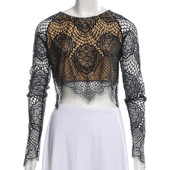 For Love And Lemons Tops - For Love and Lemons Black Lace Long Sleeve Crop